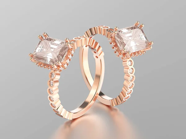 3D иллюстрация два розового золота бриллианты декоративные кольца с рефери — стоковое фото