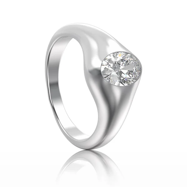 3D απεικόνιση απομονωμένη λευκόχρυσος ή ασήμι διαμαντένιο δαχτυλίδι με — Φωτογραφία Αρχείου