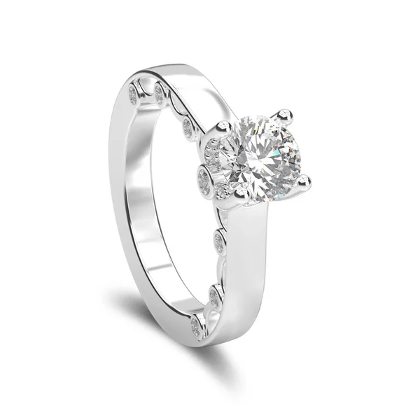 3D απεικόνιση απομονωμένη λευκόχρυσος ή ασήμι ρομαντικά διαμάντι r — Φωτογραφία Αρχείου