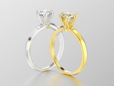 3D resimde iki altın ve gümüş geleneksel solitaire meşgul