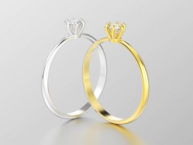 3D resimde iki beyaz altın veya gümüş ve sarı altın traditi