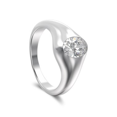 3D resimde beyaz altın veya Gümüş Klasik elmas yüzük ile 