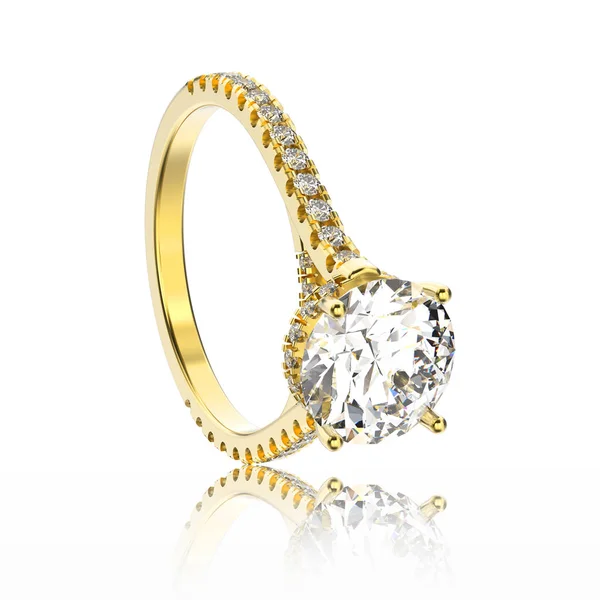 3D illustration isolerade gul guld romantiska engagemang diamond — Stockfoto