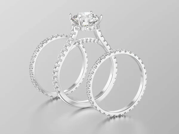 3D Abbildung drei verschiedene silberne Ewigkeitsbänder Diamant rin — Stockfoto