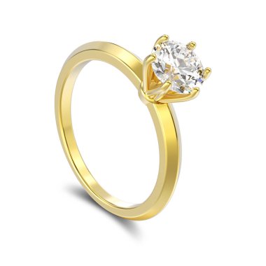3D illüstrasyon izole sarı altın geleneksel solitaire engag