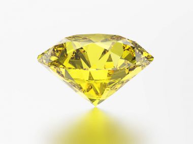3D resimde sarı zümrüt yuvarlak elmas topaz gemstone ile