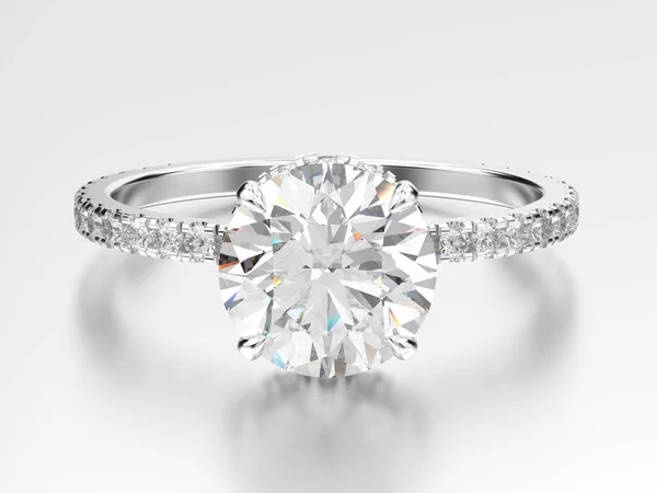 3d Abbildung Weißgold oder silberner Verlobungsring mit Diamant — Stockfoto