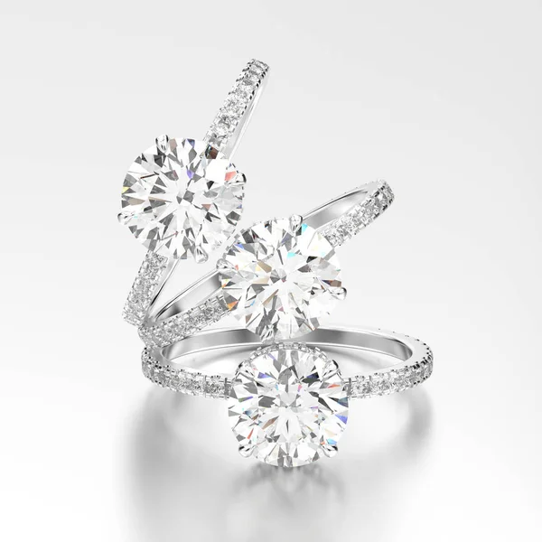 3D resimde üç beyaz altın veya gümüş geleneksel engagemen