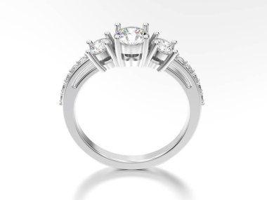 3D resimde beyaz altın veya gümüş dekoratif nişan üç