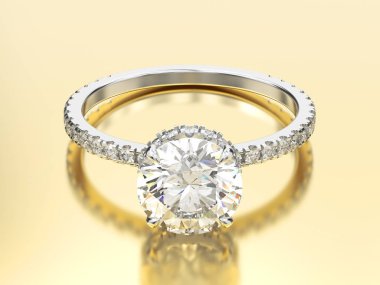 3D resimde beyaz altın veya gümüş geleneksel nişan yüzüğü