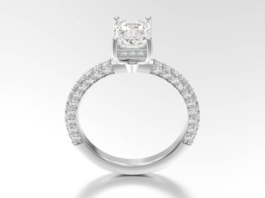 3D resimde beyaz altın veya gümüş dekoratif elmas yüzük zekâ