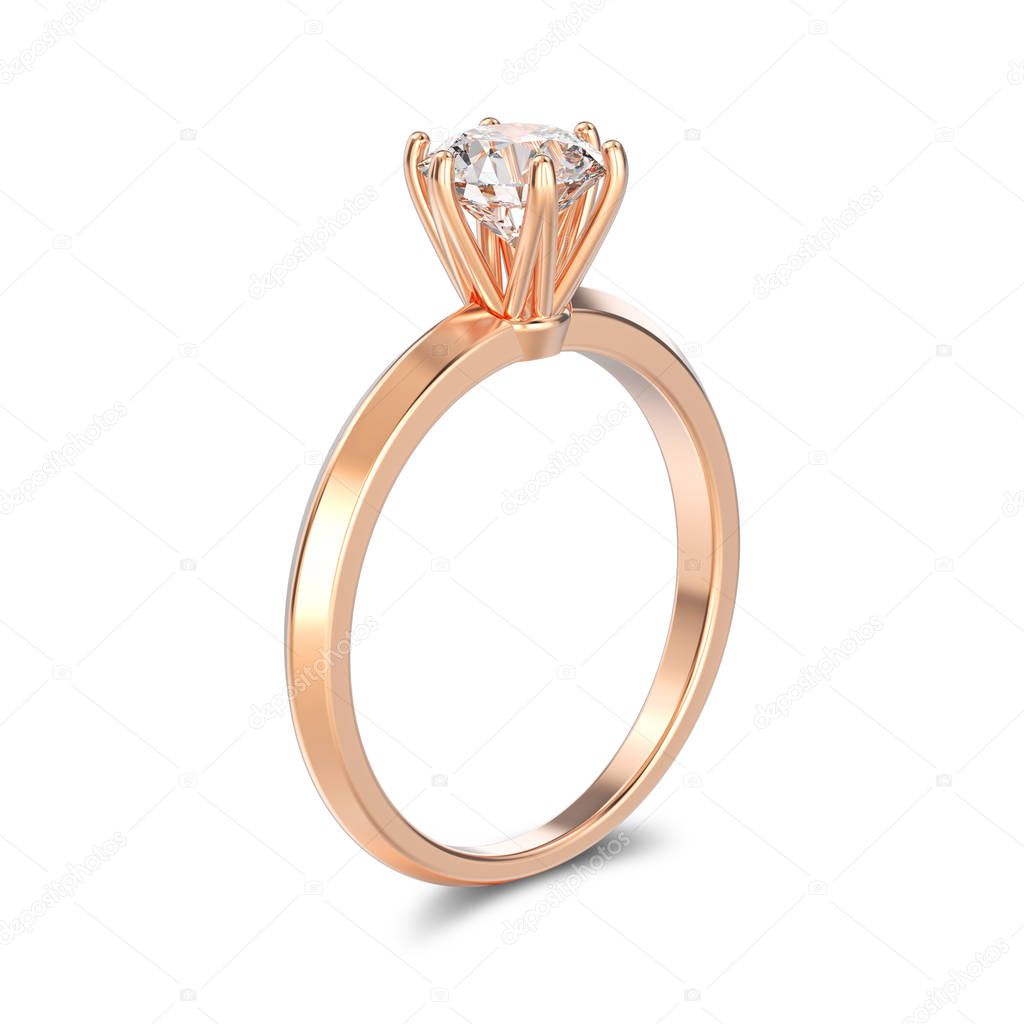 3D illustration isolated rose gold traditional solitaire engagem