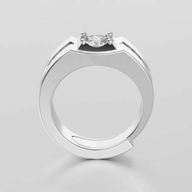 3D resimde beyaz altın veya gümüş erkek elmas yüzük zekâ mühür