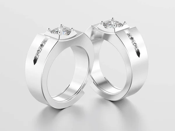 Ilustración 3D anillo de diamantes de dos hombres de oro blanco o plata —  Fotos de Stock
