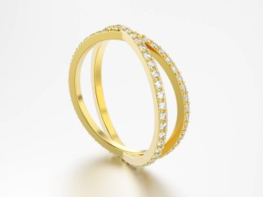 3D resimde sarı altın iki shanks elmas yüzük ile yansıtmak