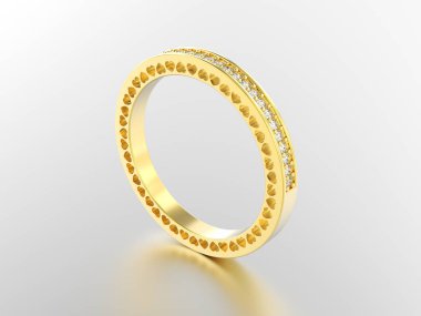 3D resimde sarı altın sonsuzluk band yüzük elmas ile ve