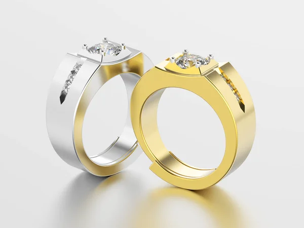 Ilustração 3D dois prata e ouro homens signet anéis de diamante sagacidade — Fotografia de Stock