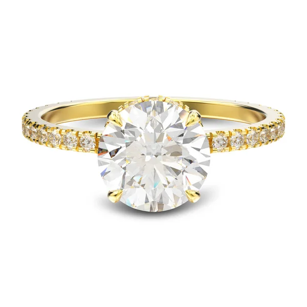 3 d イラストレーション イエロー ダイヤとゴールド伝統的な婚約指輪 — ストック写真