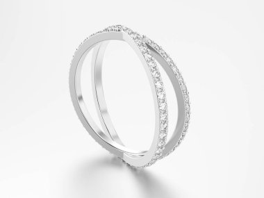 3D resimde beyaz altın veya gümüş iki shanks elmas yüzük zekâ