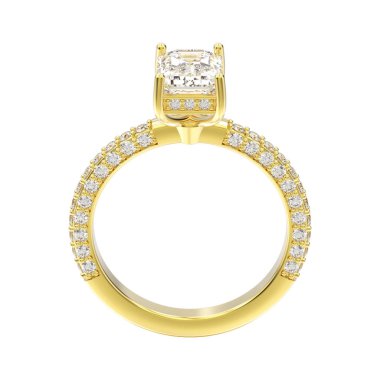 3D illüstrasyon izole sarı altın dekoratif nişan diamo