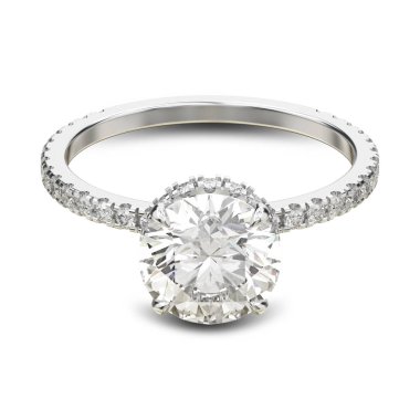 3D resimde beyaz altın veya gümüş geleneksel nişan yüzüğü