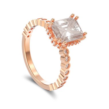 3D illüstrasyon izole gül altın elmas dekoratif yüzük ile