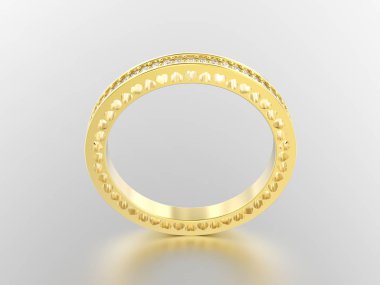 3D resimde sarı altın sonsuzluk band yüzük elmas ile ve