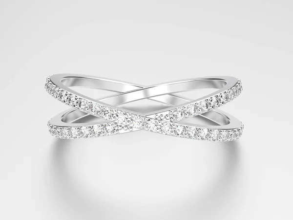 3D illustration white gold or silver two shanks diamond ring wit — Stock Photo, Image