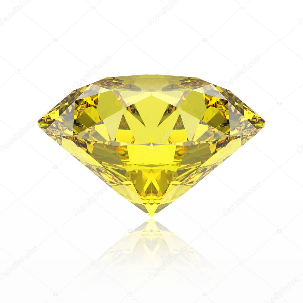 3D illustration yellow emerald round diamond topaz gemstone with