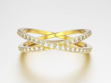 3D resimde sarı altın iki shanks elmas yüzük ile yansıtmak