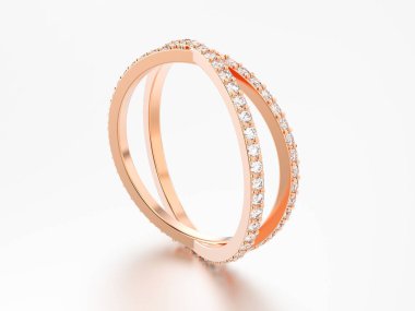 3D çizim altın iki shanks elmas yüzük reflectio ile yükseldi