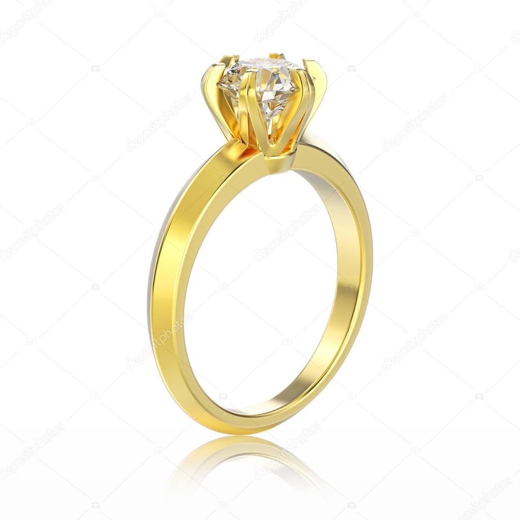 3D illustration isolated yellow gold traditional solitaire engag
