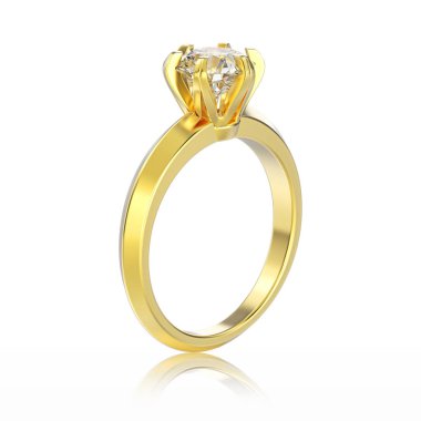 3D illüstrasyon izole sarı altın geleneksel solitaire engag