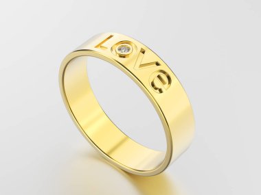 Sarı altın nişan yüzüğü diamon ile 3D illüstrasyon izole