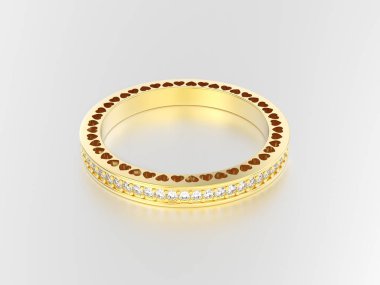 3D resimde sarı altın sonsuzluk band yüzük elmas ile ve