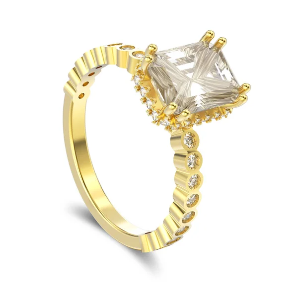 Anillo decorativo de diamantes de oro amarillo aislado con ilustración 3D — Foto de Stock