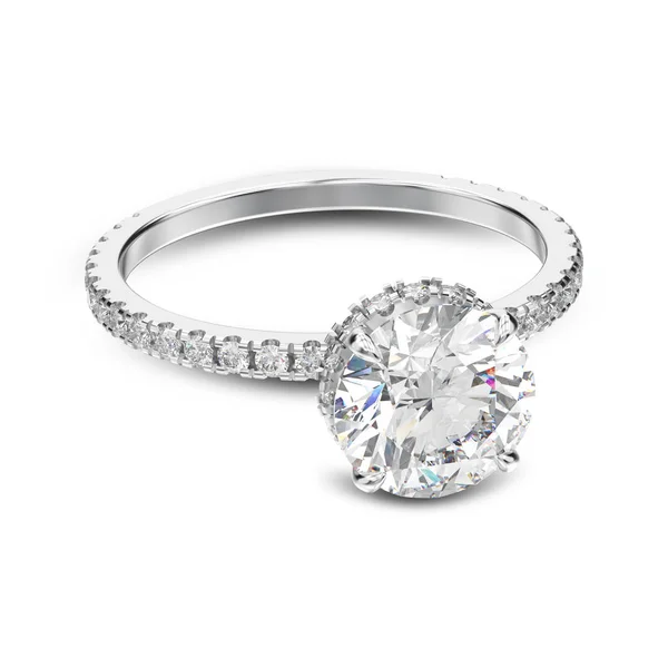 3D resimde beyaz altın veya gümüş geleneksel nişan yüzüğü