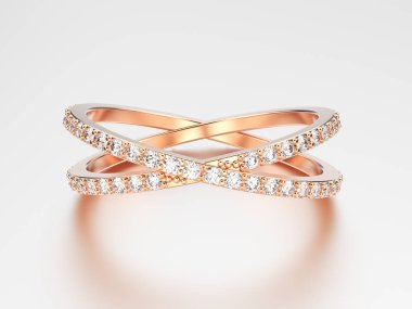 3D çizim altın iki shanks elmas yüzük reflectio ile yükseldi