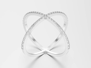 3D resimde beyaz altın veya gümüş iki shanks elmas yüzük zekâ