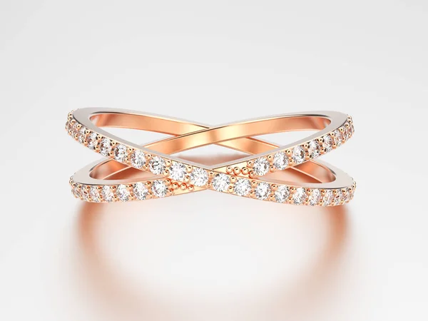 3D иллюстрация розовое золото два хвостовика алмазное кольцо с рефлектио — стоковое фото