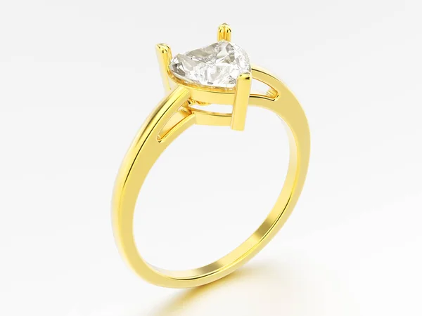 Illustration 3D bague de fiançailles en or jaune avec coeur en diamant w — Photo