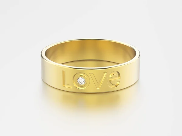 3D ilustracja żółty złoty pierścionek zaręczynowy z diamentów i lov — Zdjęcie stockowe