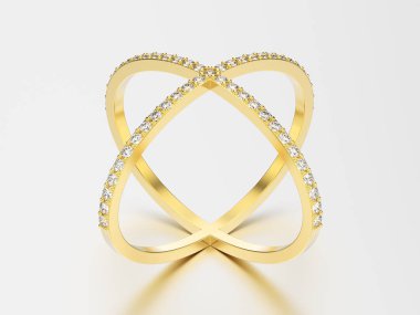 3D resimde sarı altın iki shanks elmas yüzük ile yansıtmak