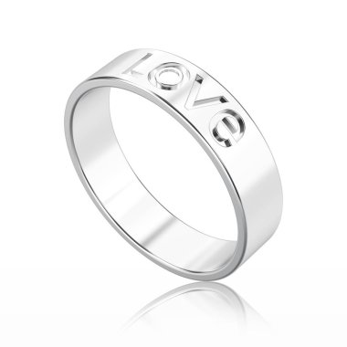 3D illüstrasyon izole beyaz altın veya gümüş nişan yüzük wi