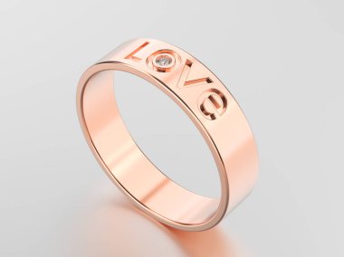 3D çizim gül altın nişan yüzüğü elmas ve sevgi ile 