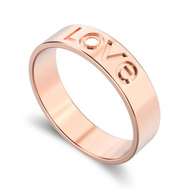 Gül altın nişan yüzük elmas ile 3D illüstrasyon izole 