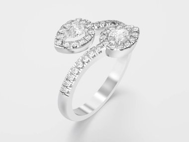 3D resimde beyaz altın veya gümüş broşür elmas yüzük ile r