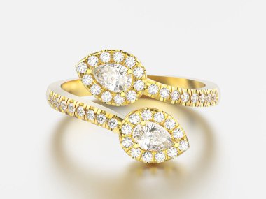 3D resimde sarı altın broşürü elmas yüzük yansıması ile