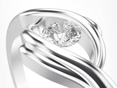 3D illüstrasyon izole zum makro beyaz altın veya gümüş nişan