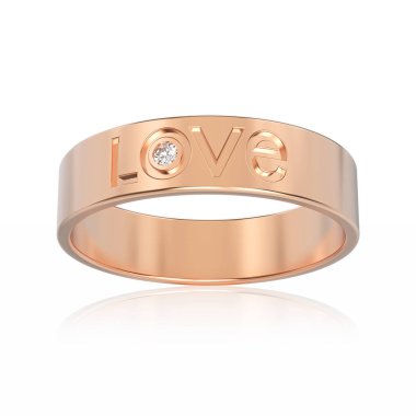 Gül altın nişan yüzük elmas ile 3D illüstrasyon izole 